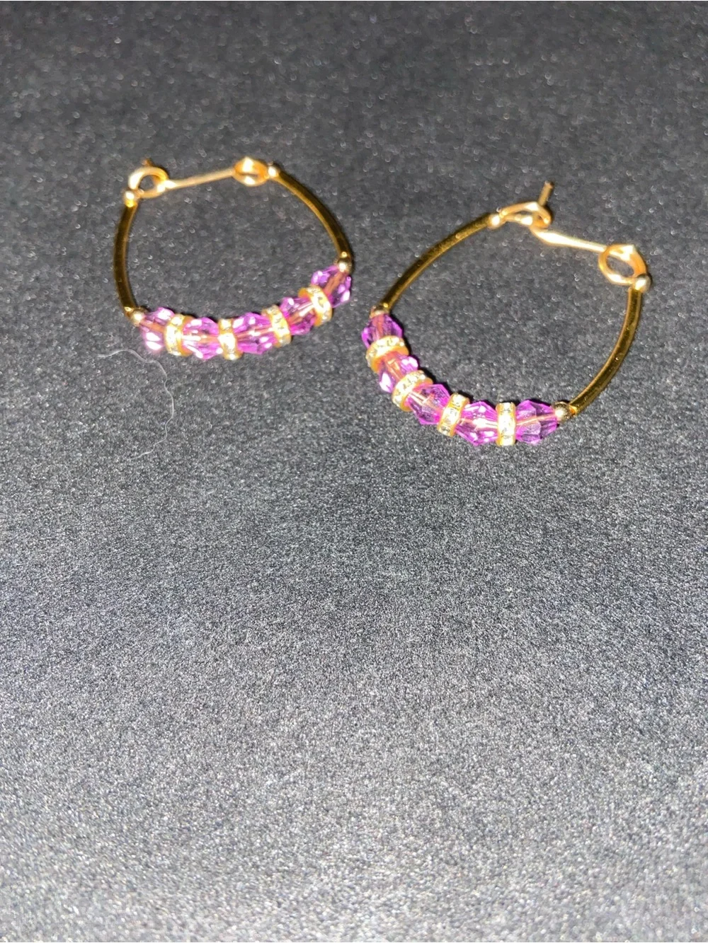 Gold Hoop Earrings with Purple Crystal Beads